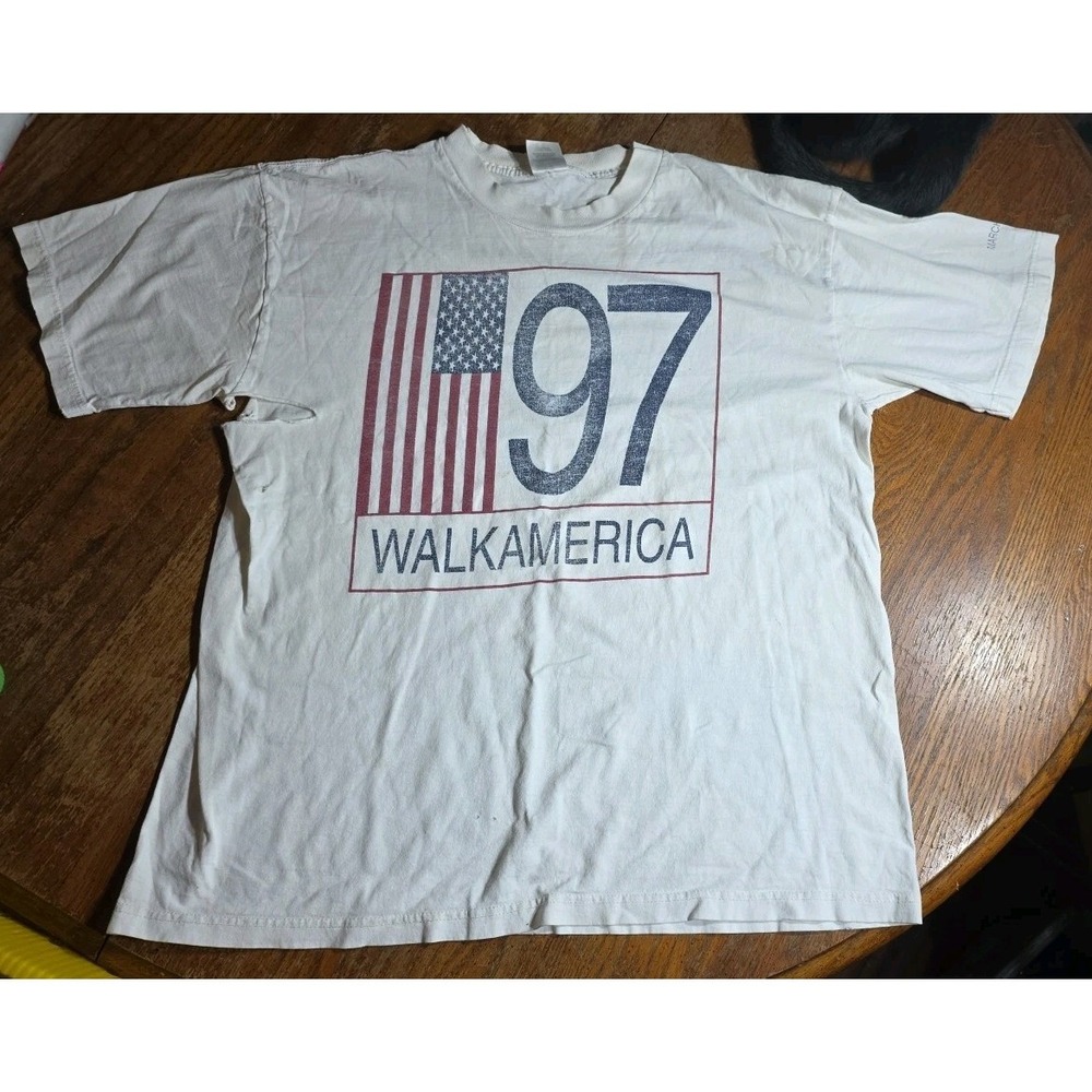 Vintage '97 March‎ of Dimes Walk America White T-shirt XL Distressed